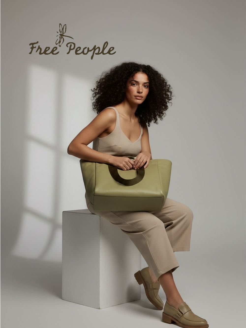 Free People Ventura Vegan Leather Large Tote Bag - Sage Green NIB - Picture 6 of 6